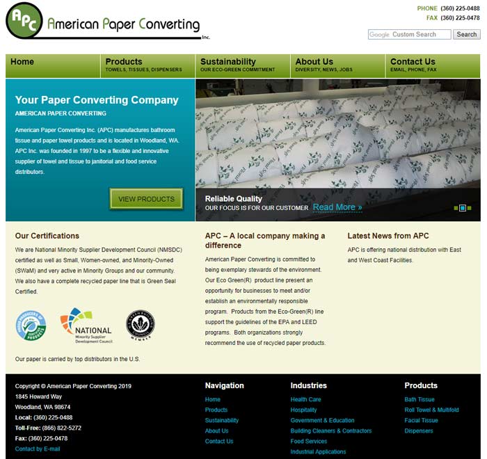 Industrial Website Design for American Paper